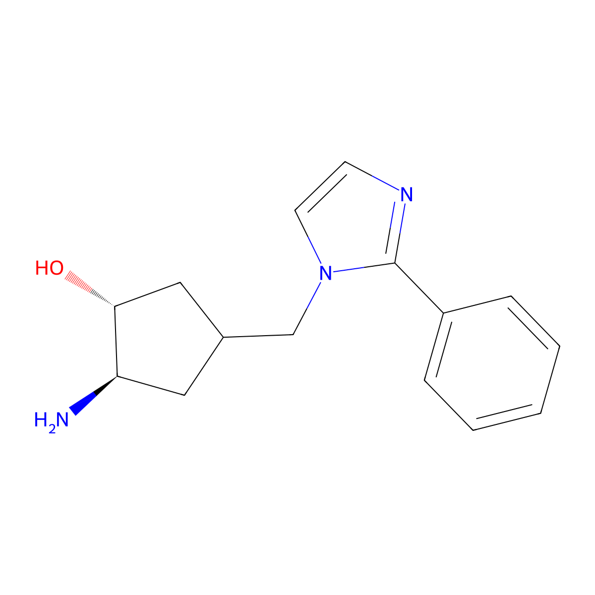 rac-(1R,2R)-2-amino-4-[(2-phenyl-1H-imidazol-1-yl)methyl]cyclopentan-1-ol molecular structure, CAS 2375254-57-0