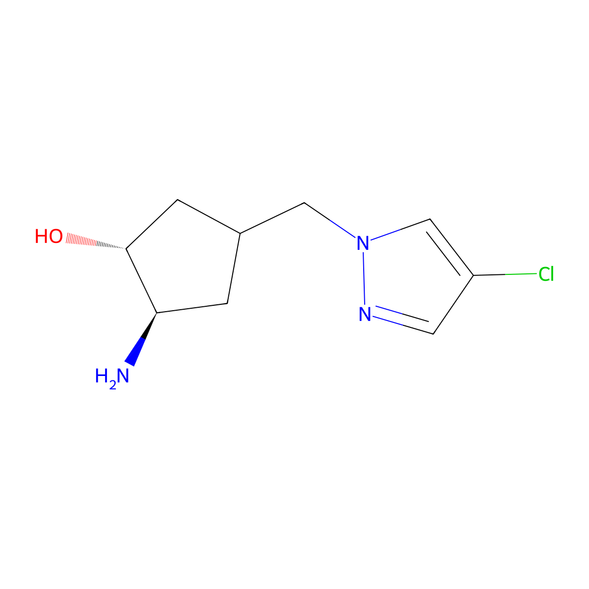 rac-(1R,2R)-2-amino-4-[(4-chloro-1H-pyrazol-1-yl)methyl]cyclopentan-1-ol molecular structure, CAS 2375254-65-0