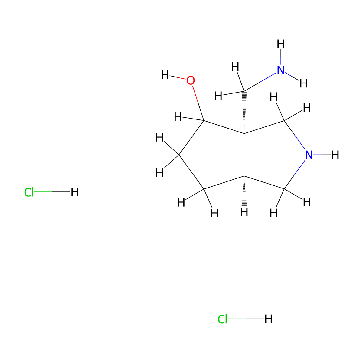 rac-(3aR,6aR)-3a-(aminomethyl)-octahydrocyclopenta[c]pyrrol-4-ol dihydrochloride molecular structure, CAS 2375254-68-3
