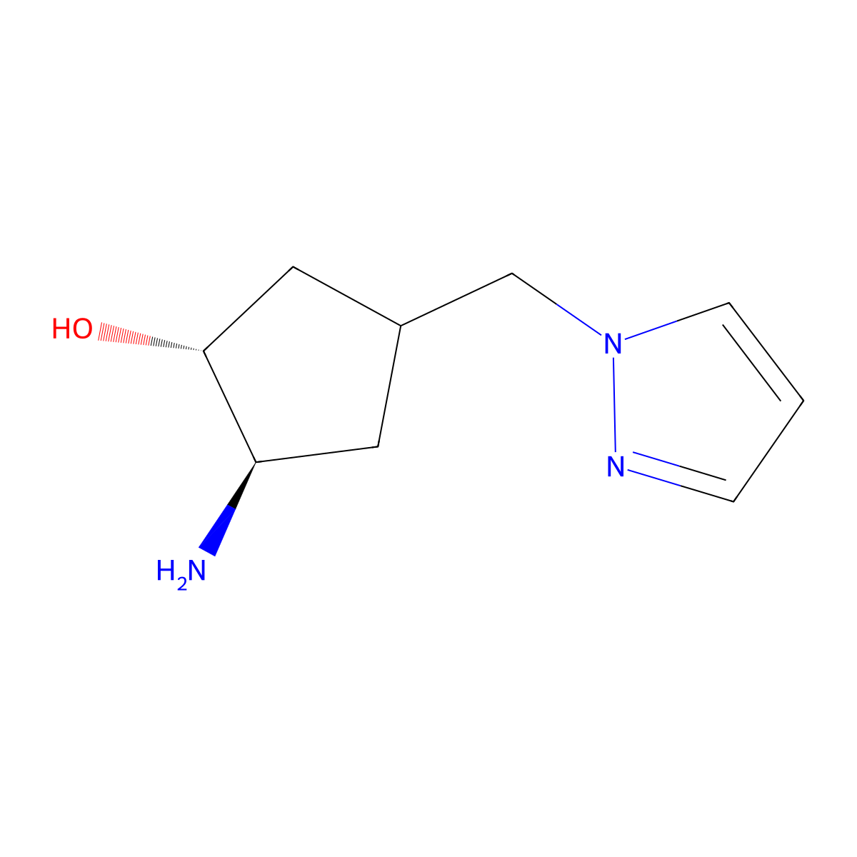 rac-(1R,2R)-2-amino-4-[(1H-pyrazol-1-yl)methyl]cyclopentan-1-ol molecular structure, CAS 2375254-70-7
