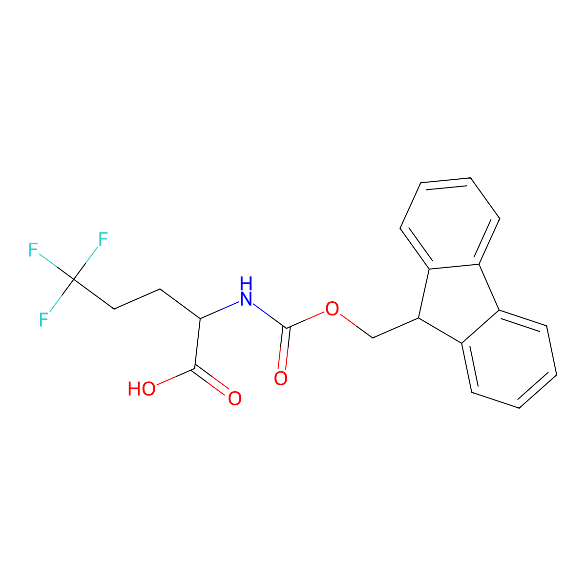 2-((((9H-Fluoren-9-yl)methoxy)carbonyl)amino)-5,5,5-trifluoropentanoic acid molecular structure, CAS 2375258-67-4