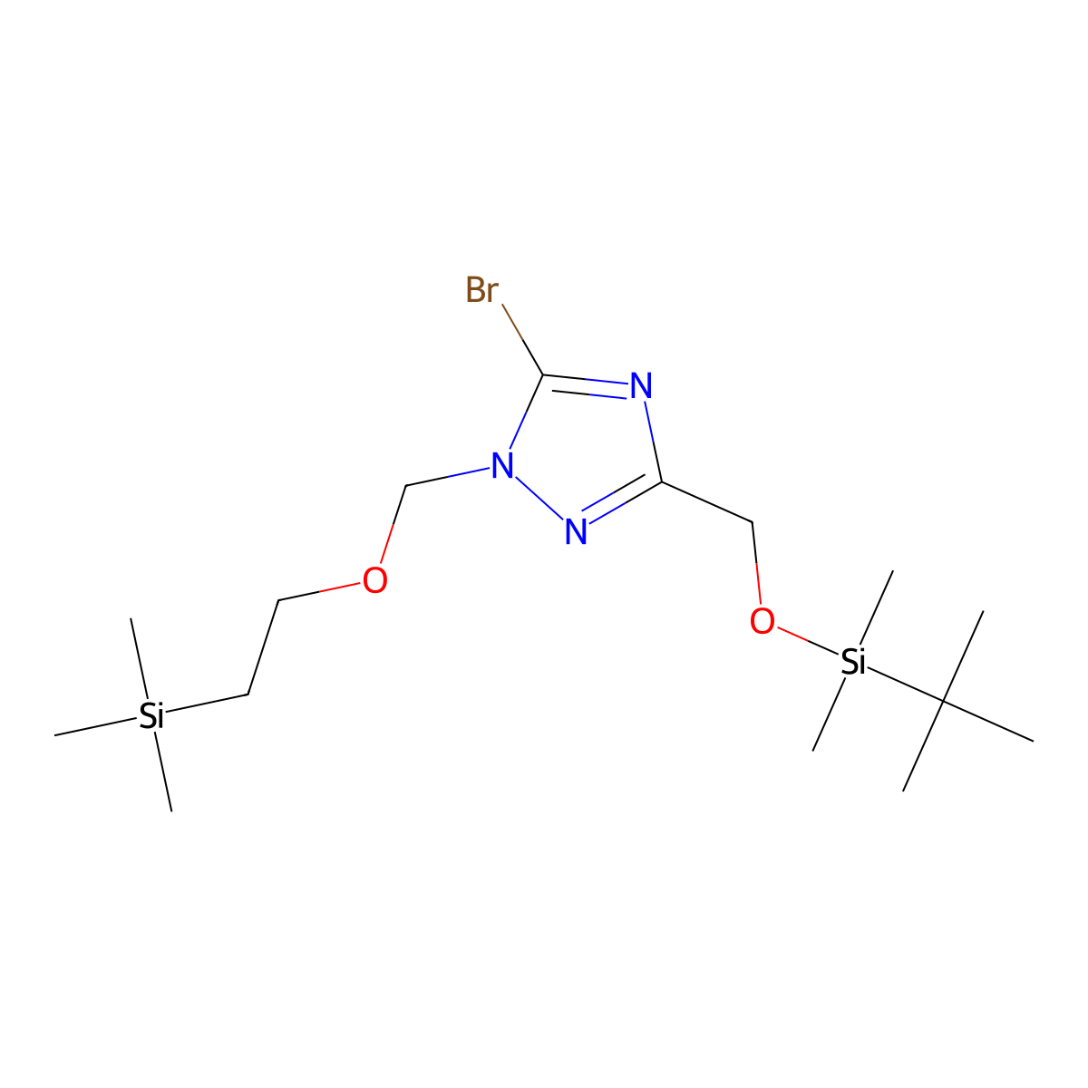 5-bromo-3-{[(tert-butyldimethylsilyl)oxy]methyl}-1-{[2-(trimethylsilyl)ethoxy]methyl}-1H-1,2,4-triazole molecular structure, CAS 2375258-77-6