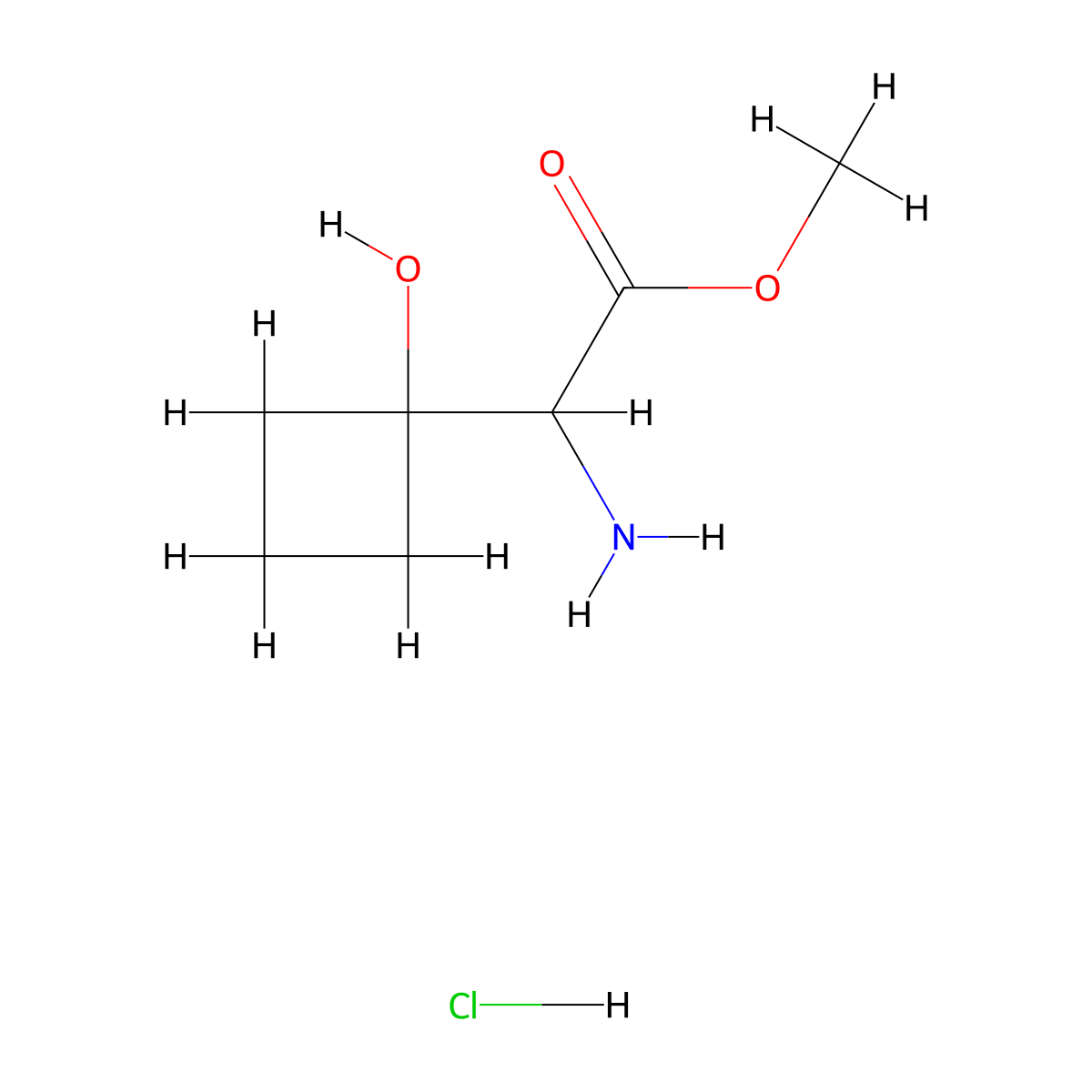 Methyl 2-amino-2-(1-hydroxycyclobutyl)acetate hydrochloride molecular structure, CAS 2375258-87-8
