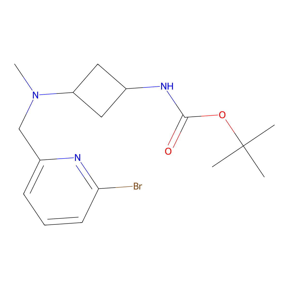 tert-butyl N-(3-{[(6-bromopyridin-2-yl)methyl](methyl)amino}cyclobutyl)carbamate, Mixture of diastereomers molecular structure, CAS 2375258-95-8