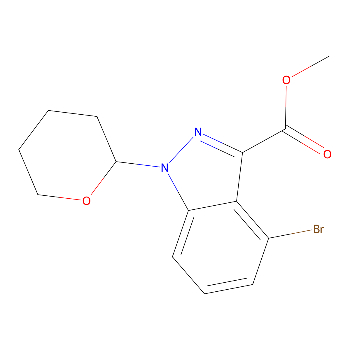 Methyl 4-bromo-1-(oxan-2-yl)indazole-3-carboxylate molecular structure, CAS 2375258-97-0