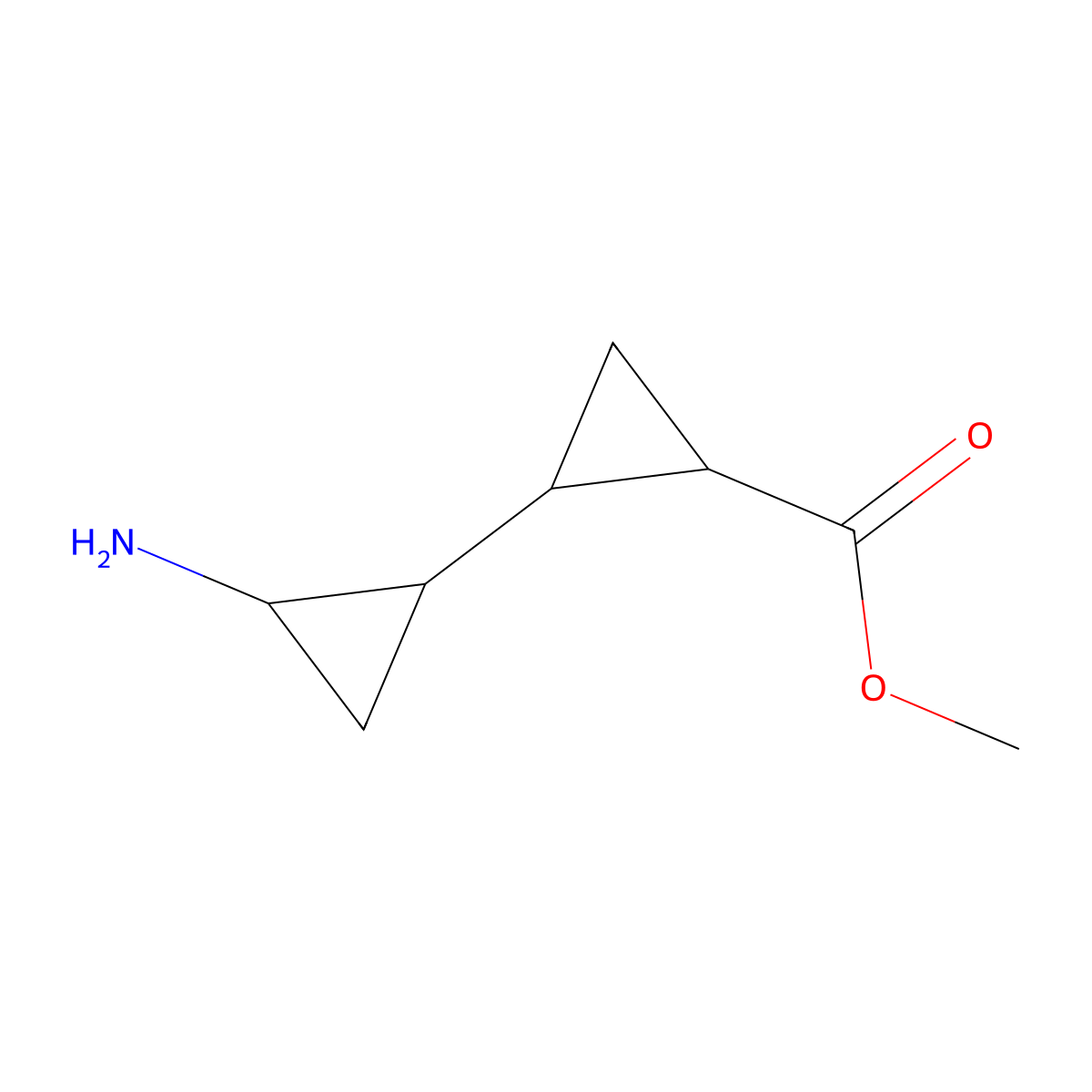 Methyl 2-(2-aminocyclopropyl)cyclopropane-1-carboxylate molecular structure, CAS 2375259-25-7