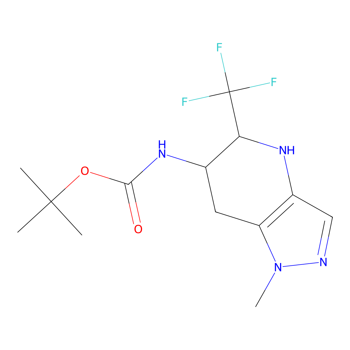 Tert-butyl N-[1-methyl-5-(trifluoromethyl)-4,5,6,7-tetrahydropyrazolo[4,3-b]pyridin-6-yl]carbamate molecular structure, CAS 2375259-53-1