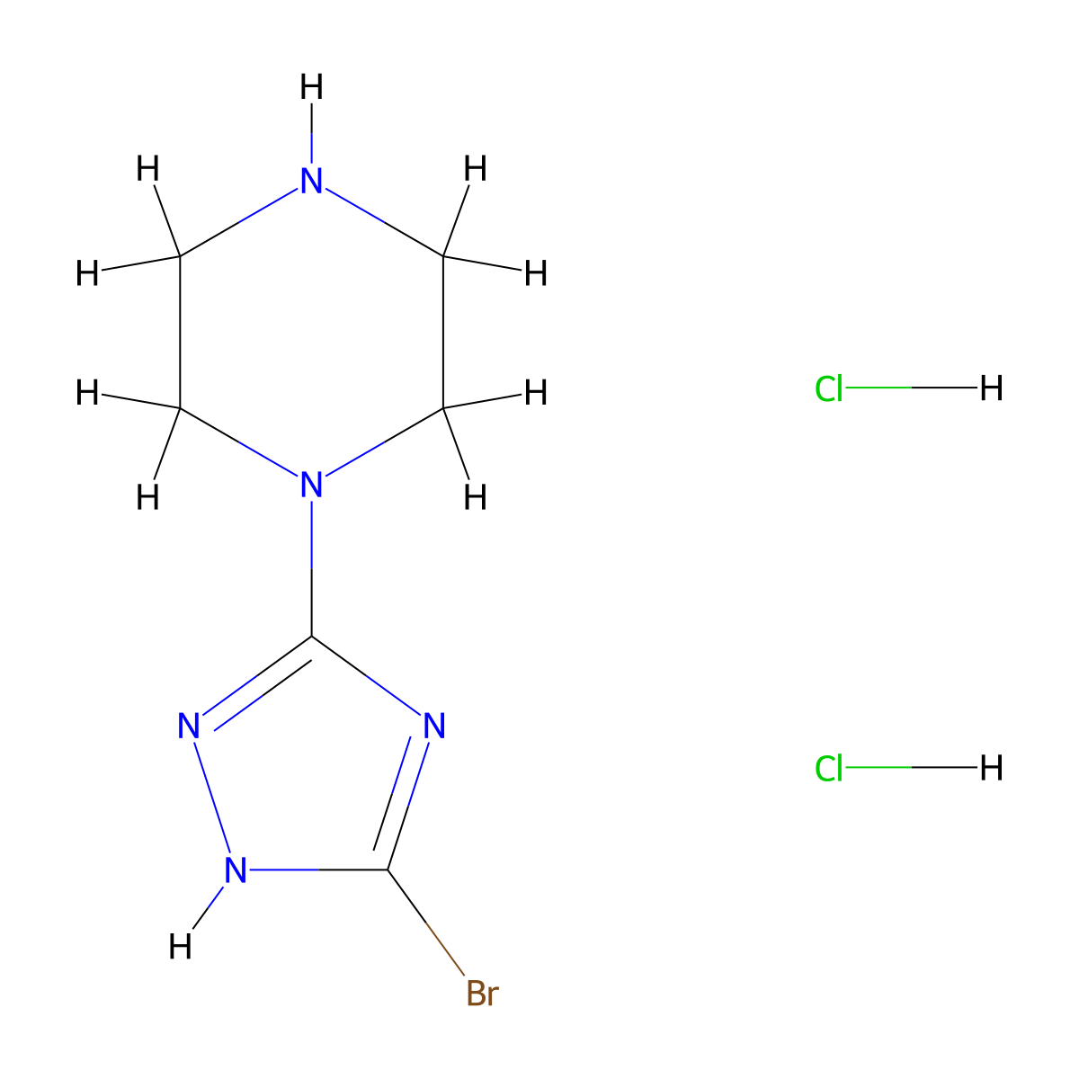 1-(3-bromo-1H-1,2,4-triazol-5-yl)piperazine dihydrochloride molecular structure, CAS 2375260-00-5