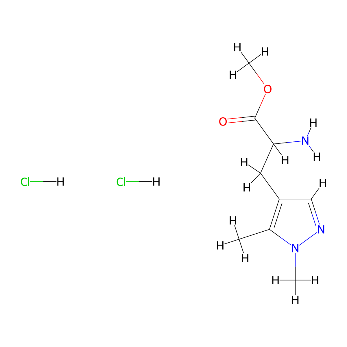 Methyl 2-amino-3-(1,5-dimethylpyrazol-4-yl)propanoate;dihydrochloride molecular structure, CAS 2375260-22-1