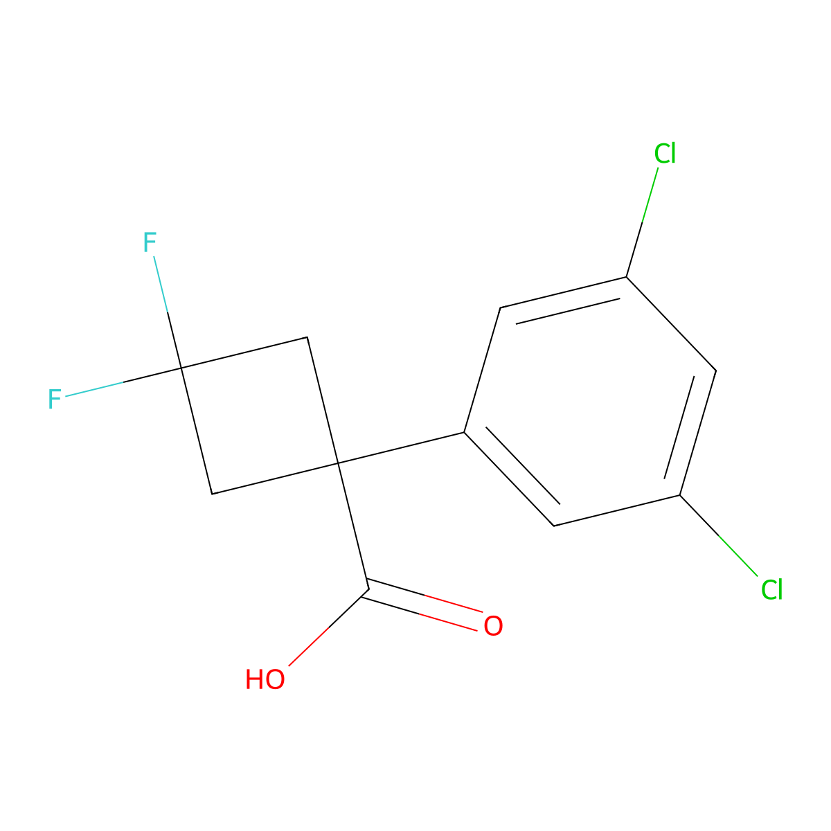 1-(3,5-Dichlorophenyl)-3,3-difluorocyclobutane-1-carboxylic acid molecular structure, CAS 2375260-35-6