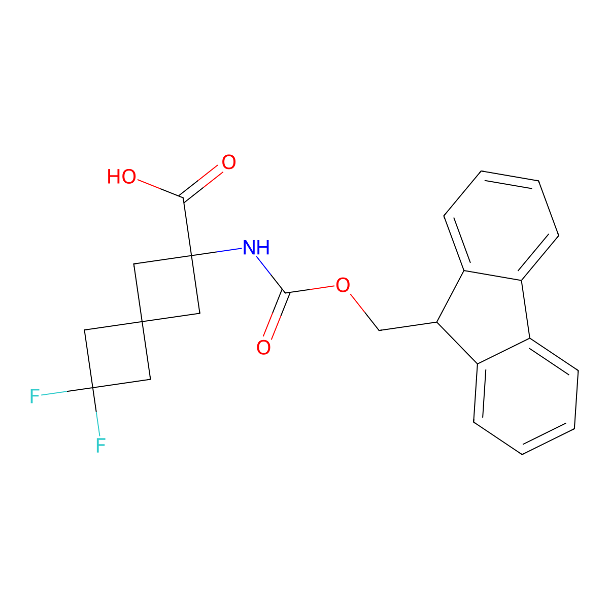 6-(9H-Fluoren-9-ylmethoxycarbonylamino)-2,2-difluorospiro[3.3]heptane-6-carboxylic acid molecular structure, CAS 2375260-39-0