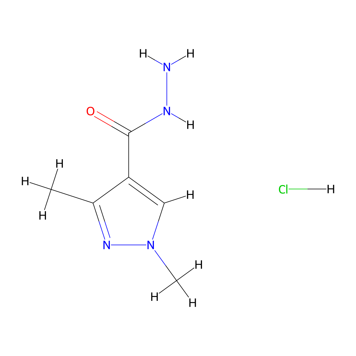 1,3-dimethyl-1H-pyrazole-4-carbohydrazide hydrochloride molecular structure, CAS 2375260-60-7