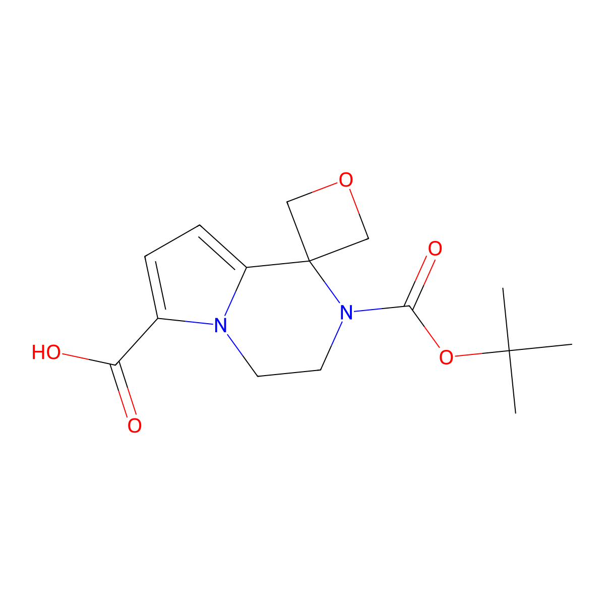 2'-((tert-butoxy)carbonyl)-3',4'-dihydro-2'H-spiro(oxetane-3,1'-pyrrolo(1,2-a)pyrazine)-6'-carboxylic acid molecular structure, CAS 2375261-51-9