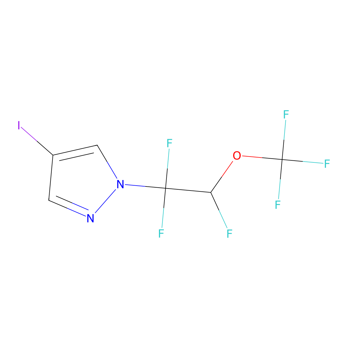 4-iodo-1-[1,1,2-trifluoro-2-(trifluoromethoxy)ethyl]-1H-pyrazole molecular structure, CAS 2375261-56-4