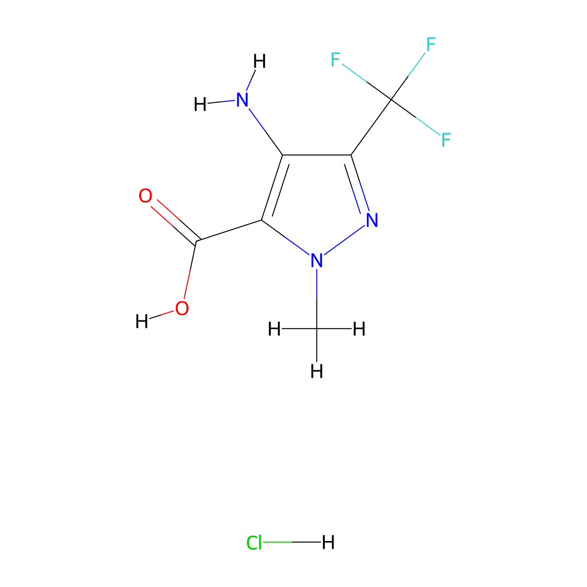 4-Amino-2-methyl-5-(trifluoromethyl)pyrazole-3-carboxylic acid;hydrochloride molecular structure, CAS 2375261-60-0