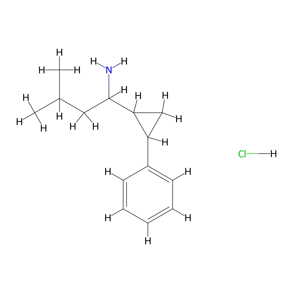 3-Methyl-1-(2-phenylcyclopropyl)butan-1-amine hydrochloride molecular structure, CAS 2375261-98-4