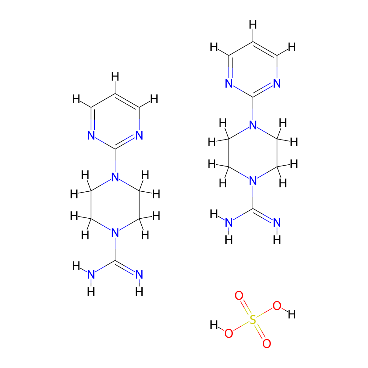 Bis(4-(pyrimidin-2-yl)piperazine-1-carboximidamide),sulfuricacid molecular structure, CAS 2375262-21-6