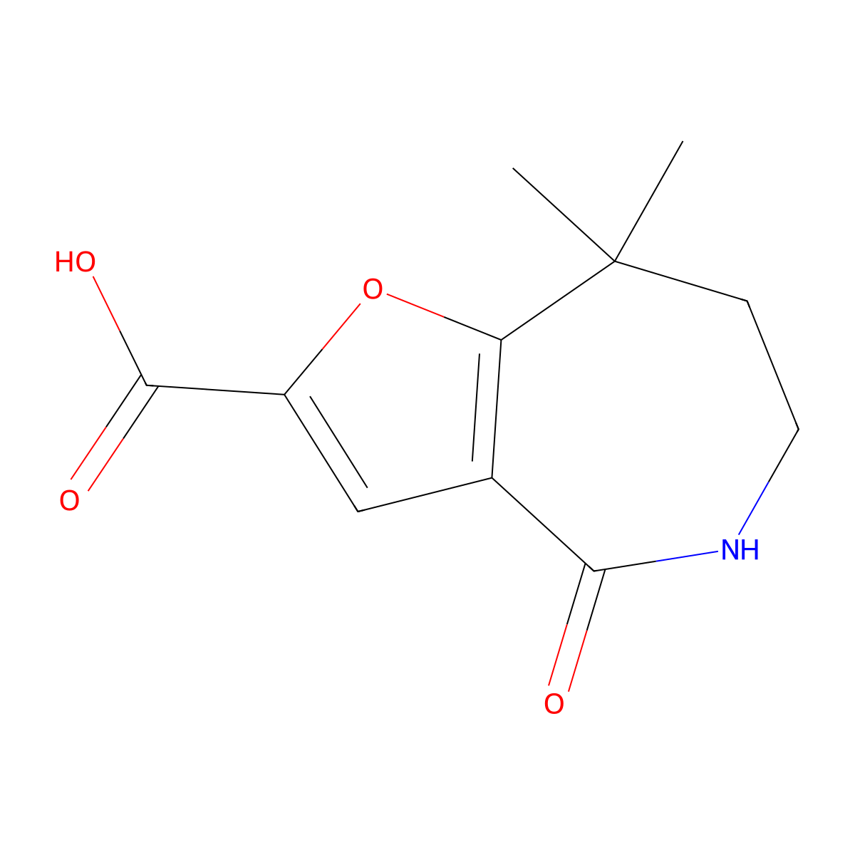 8,8-dimethyl-4-oxo-4H,5H,6H,7H,8H-furo(3,2-c)azepine-2-carboxylic acid molecular structure, CAS 2375262-46-5