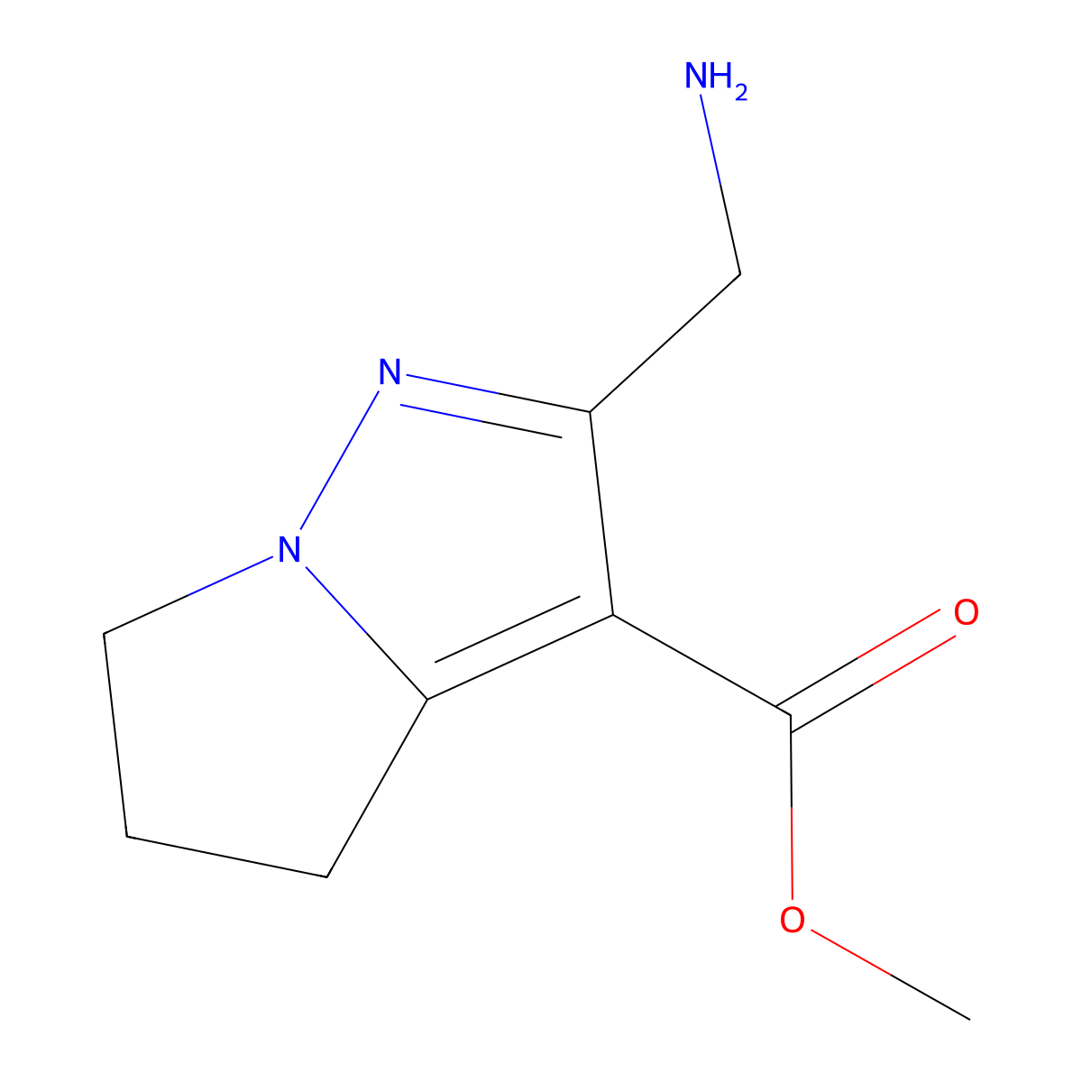 methyl 2-(aminomethyl)-4H,5H,6H-pyrrolo[1,2-b]pyrazole-3-carboxylate molecular structure, CAS 2375267-49-3