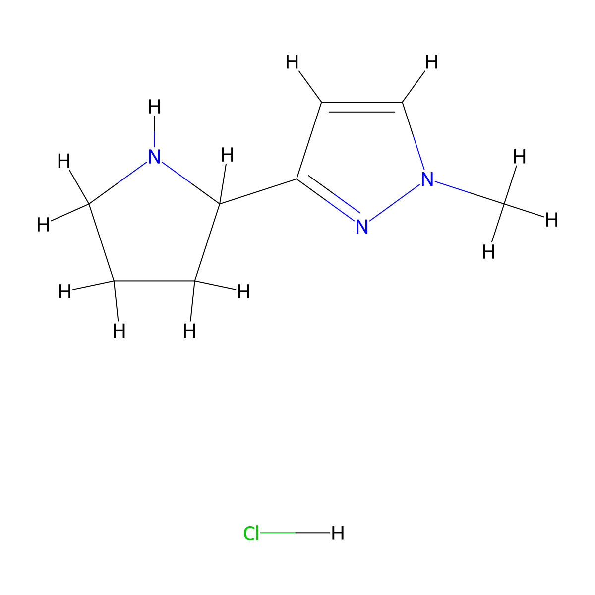 1-methyl-3-(pyrrolidin-2-yl)-1H-pyrazole hydrochloride molecular structure, CAS 2375267-79-9