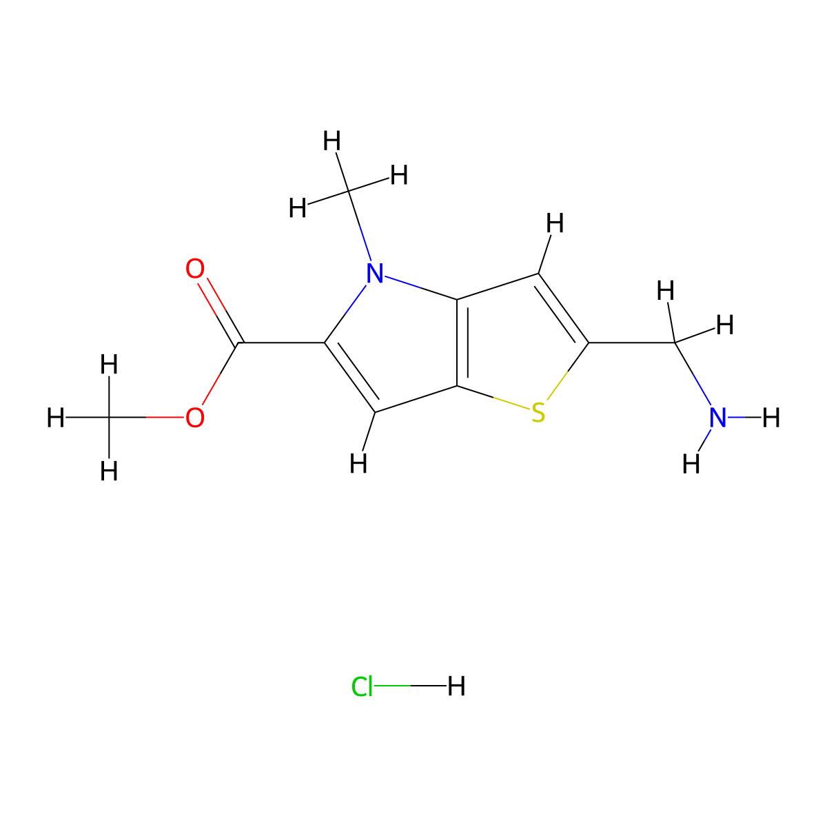 methyl2-(aminomethyl)-4-methyl-4H-thieno[3,2-b]pyrrole-5-carboxylatehydrochloride molecular structure, CAS 2375267-80-2