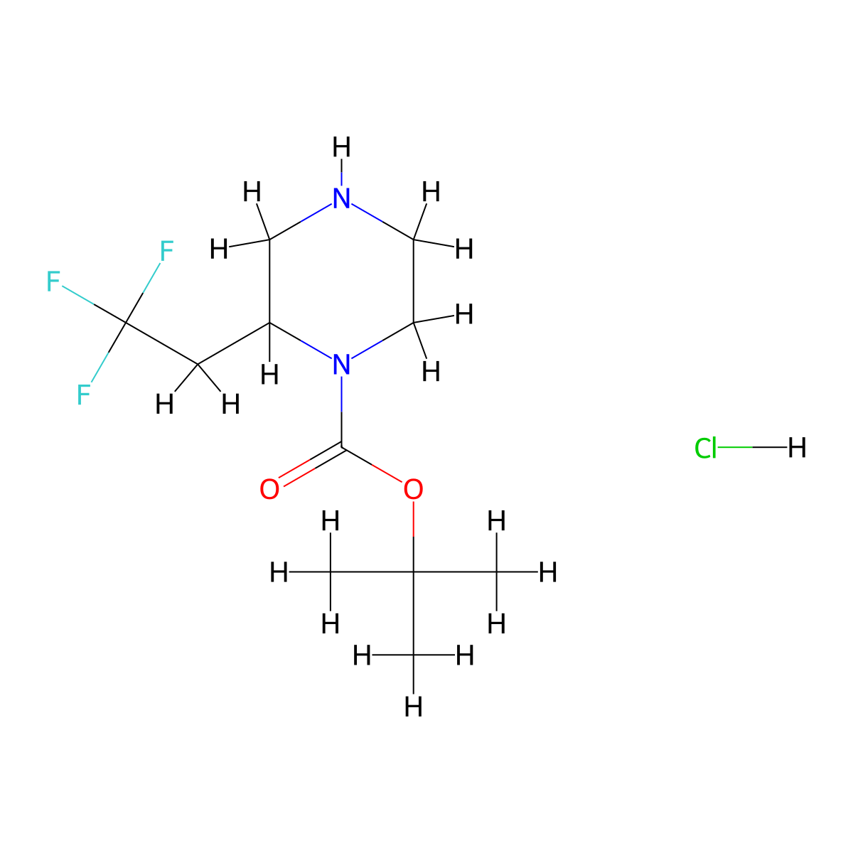 Tert-butyl 2-(2,2,2-trifluoroethyl)piperazine-1-carboxylate hydrochloride molecular structure, CAS 2375267-81-3