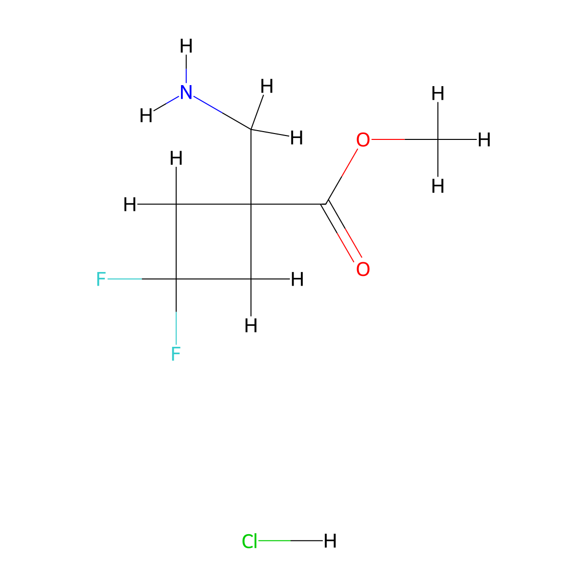 Methyl 1-(aminomethyl)-3,3-difluorocyclobutane-1-carboxylate hydrochloride molecular structure, CAS 2375267-99-3