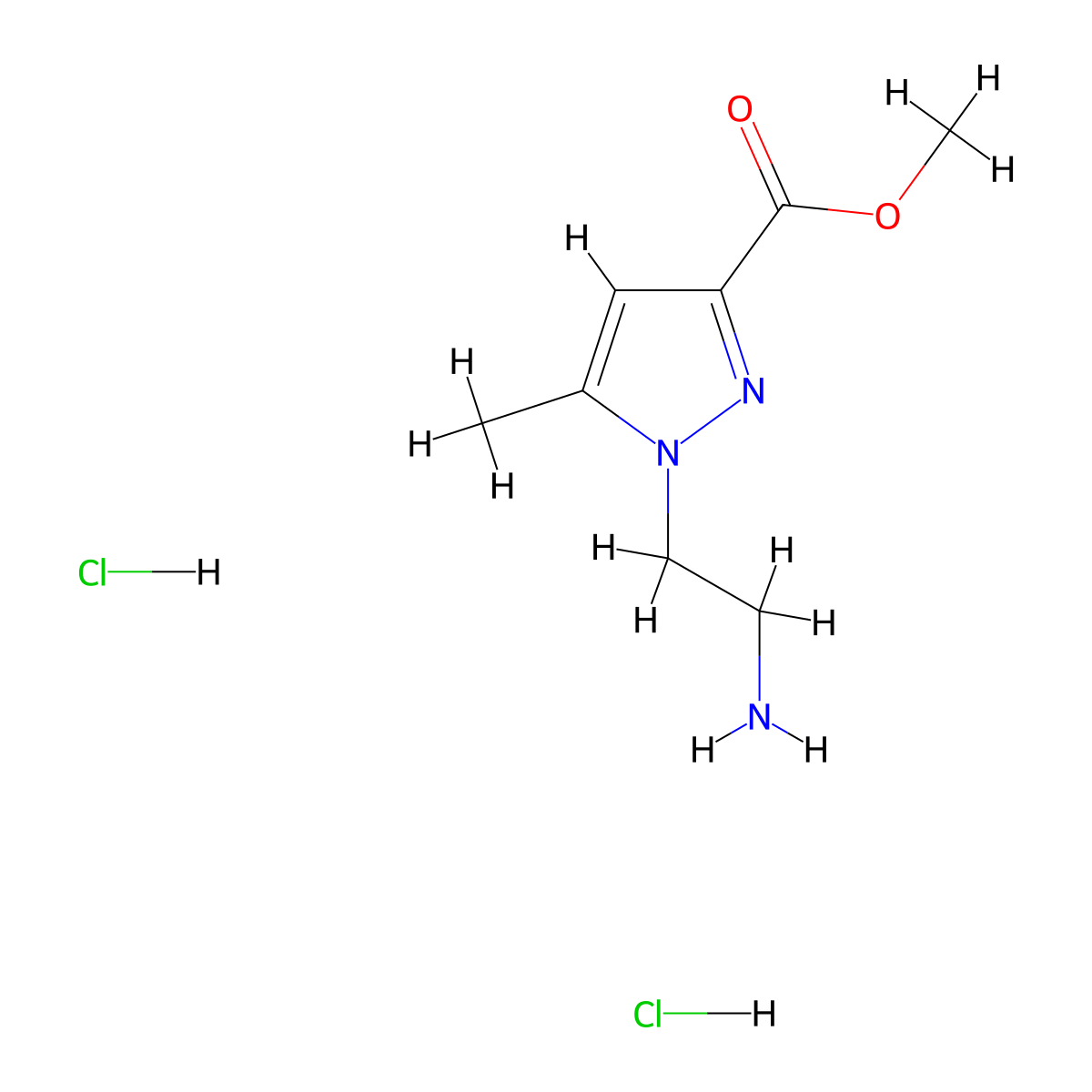 methyl 1-(2-aminoethyl)-5-methyl-1H-pyrazole-3-carboxylate dihydrochloride molecular structure, CAS 2375268-00-9