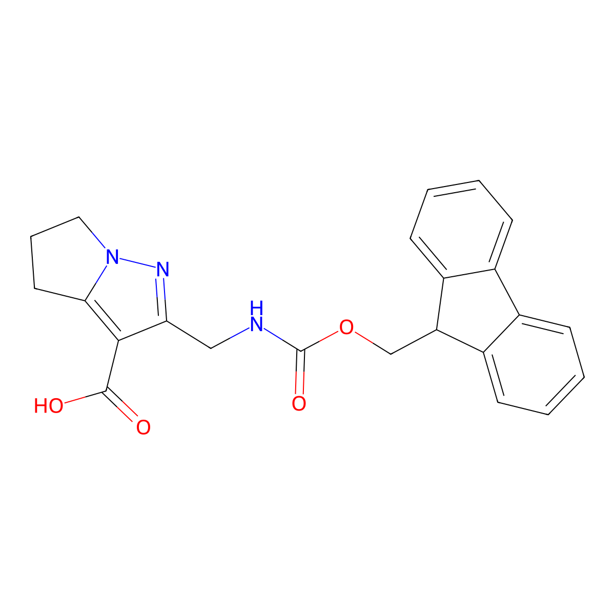 2-[({[(9H-fluoren-9-yl)methoxy]carbonyl}amino)methyl]-4H,5H,6H-pyrrolo[1,2-b]pyrazole-3-carboxylicacid molecular structure, CAS 2375268-26-9