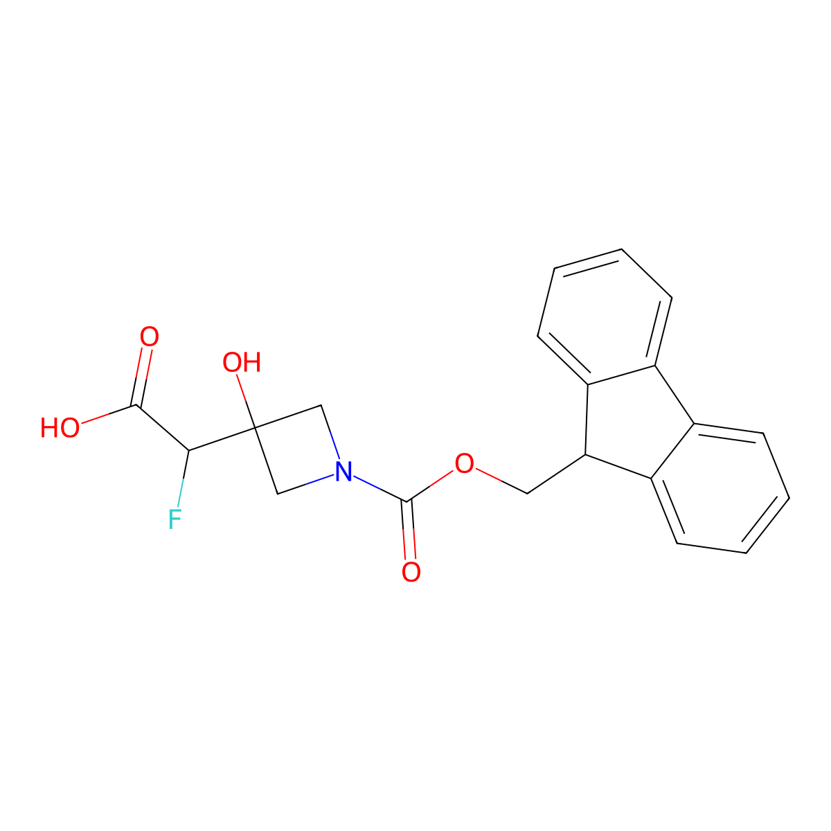 2-[1-(9H-Fluoren-9-ylmethoxycarbonyl)-3-hydroxyazetidin-3-yl]-2-fluoroacetic acid molecular structure, CAS 2375268-61-2