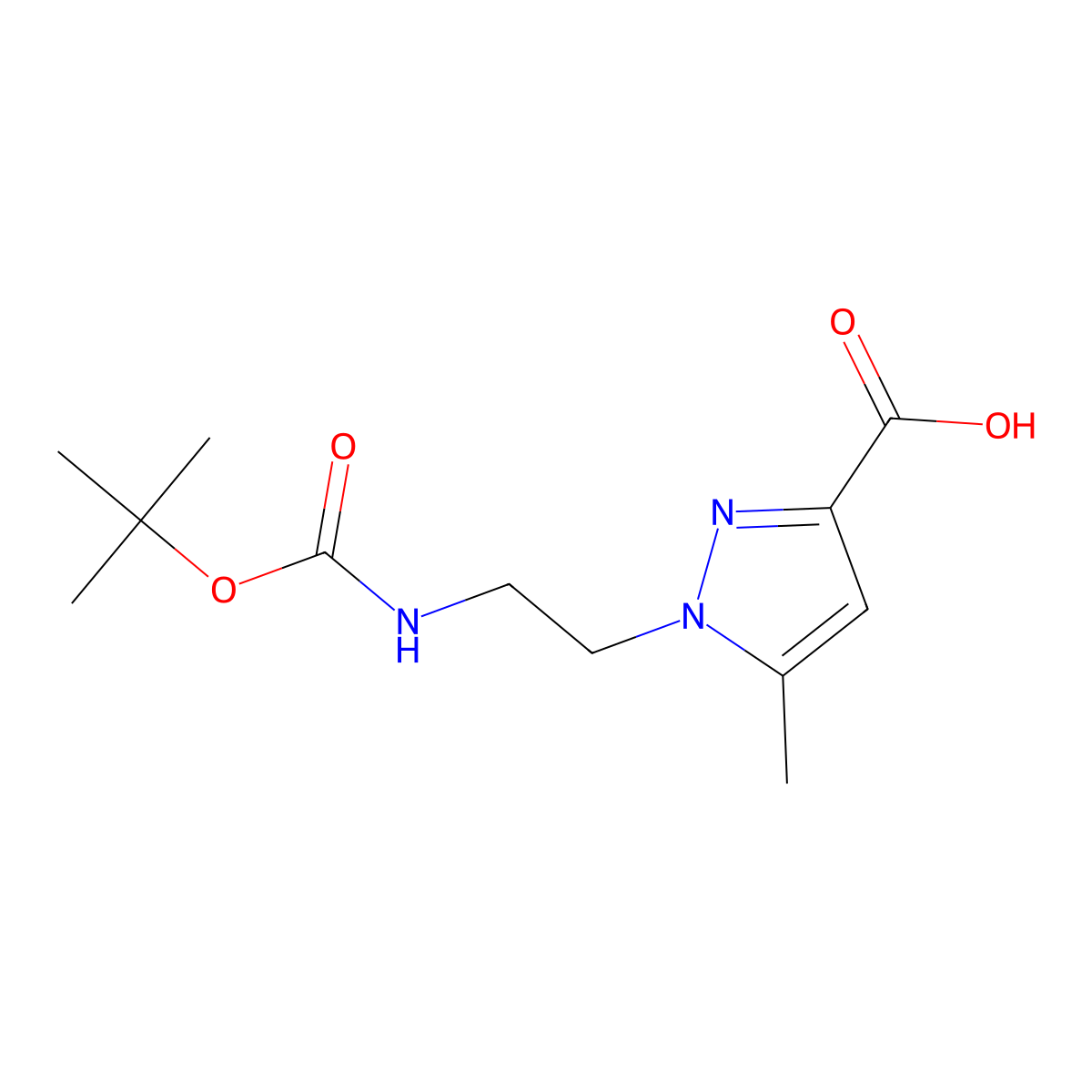 1-(2-{[(tert-butoxy)carbonyl]amino}ethyl)-5-methyl-1H-pyrazole-3-carboxylic acid molecular structure, CAS 2375268-62-3