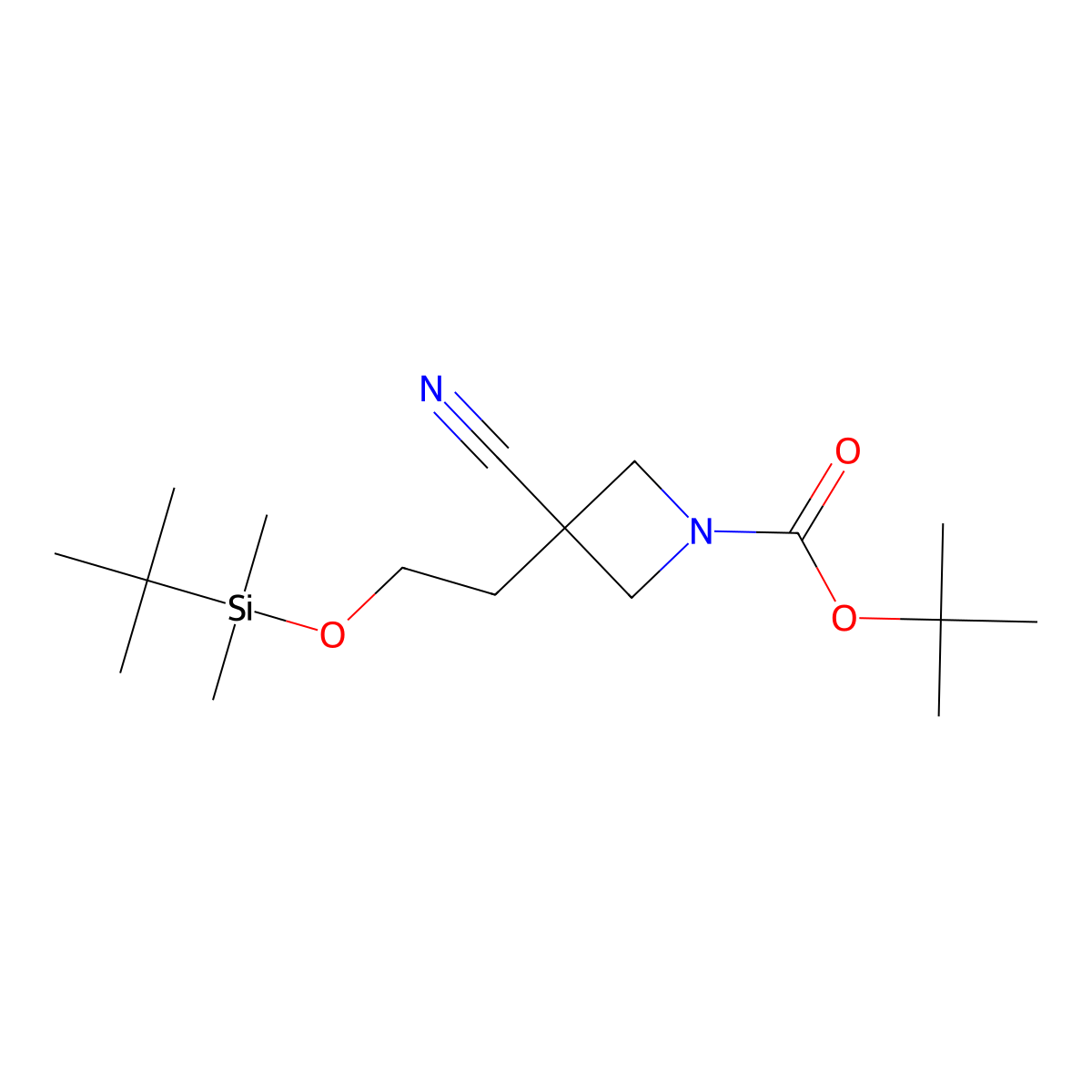 Tert-butyl3-{2-[(tert-butyldimethylsilyl)oxy]ethyl}-3-cyanoazetidine-1-carboxylate molecular structure, CAS 2375268-77-0