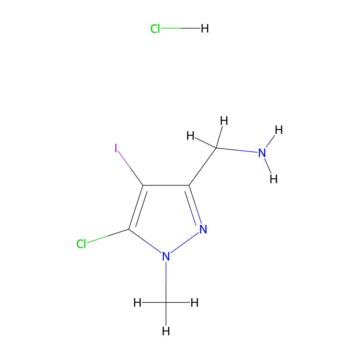(5-Chloro-4-iodo-1-methylpyrazol-3-yl)methanamine;hydrochloride molecular structure, CAS 2375268-78-1