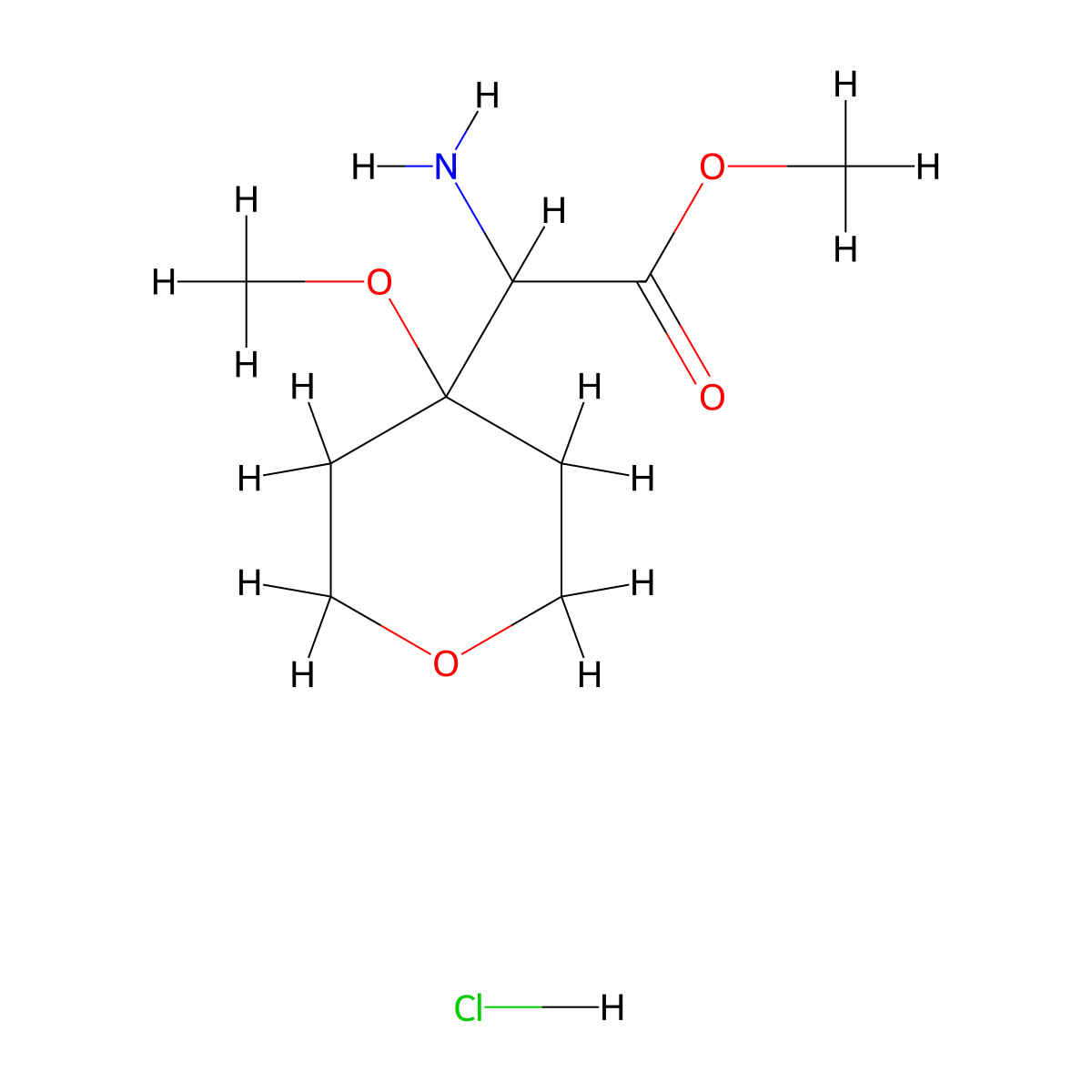 Methyl 2-amino-2-(4-methoxyoxan-4-yl)acetate hydrochloride molecular structure, CAS 2375269-00-2