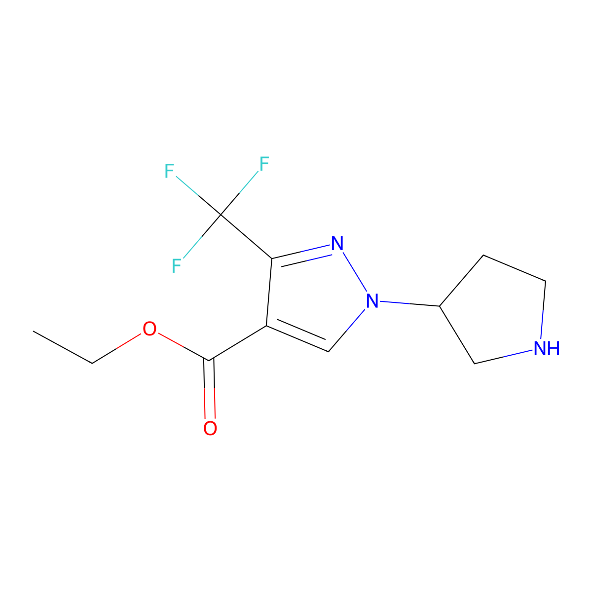 ethyl 1-(pyrrolidin-3-yl)-3-(trifluoromethyl)-1H-pyrazole-4-carboxylate molecular structure, CAS 2375269-25-1