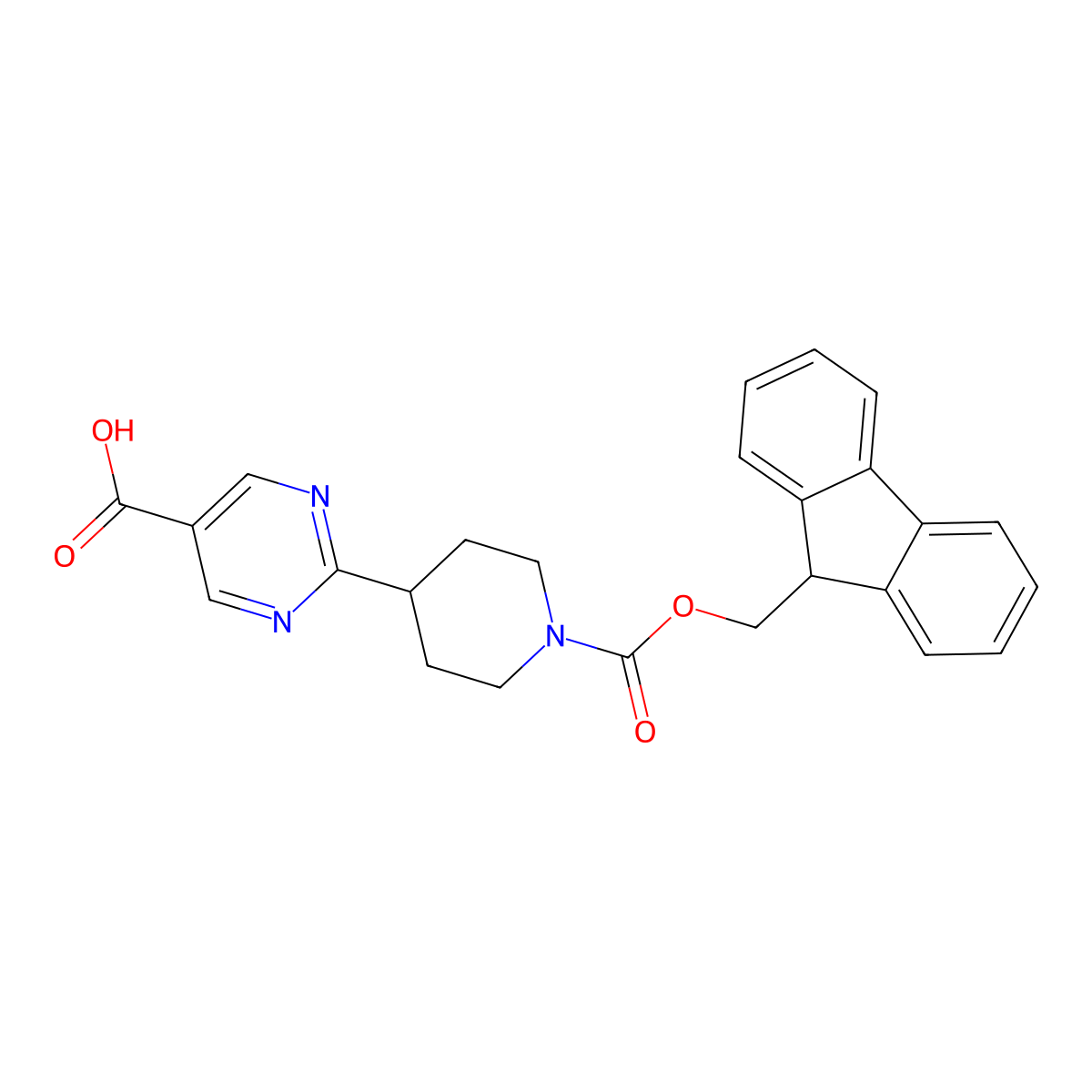 2-(1-{[(9H-fluoren-9-yl)methoxy]carbonyl}piperidin-4-yl)pyrimidine-5-carboxylic acid molecular structure, CAS 2375269-56-8