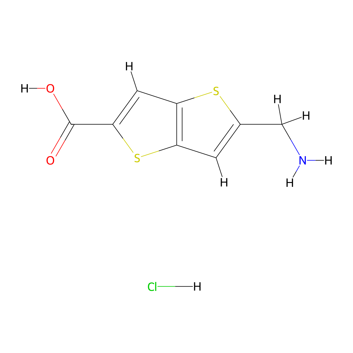 5-(Aminomethyl)thieno[3,2-b]thiophene-2-carboxylic acid hydrochloride molecular structure, CAS 2375269-74-0