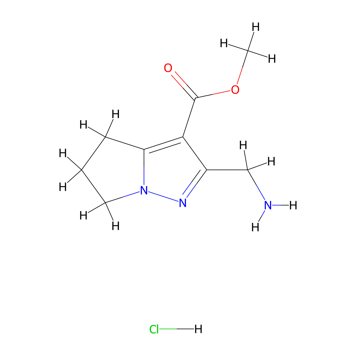 methyl2-(aminomethyl)-4H,5H,6H-pyrrolo[1,2-b]pyrazole-3-carboxylatehydrochloride molecular structure, CAS 2375269-88-6