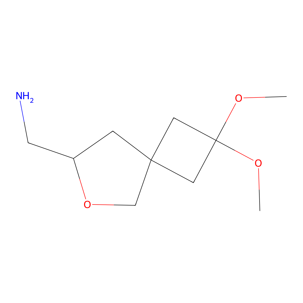 (2,2-Dimethoxy-6-oxaspiro(3.4)octan-7-yl)methanamine molecular structure, CAS 2375269-93-3