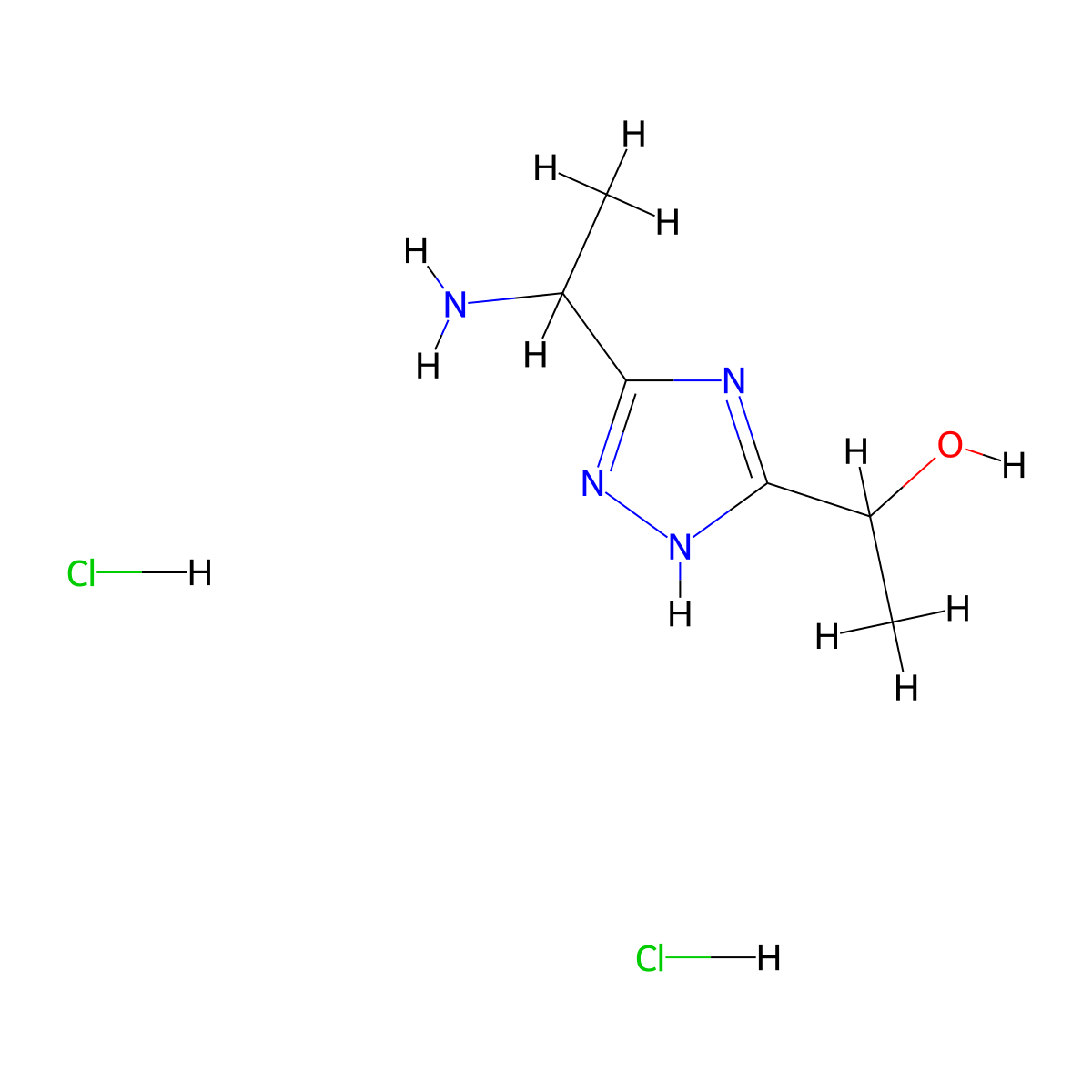 1-[5-(1-aminoethyl)-4H-1,2,4-triazol-3-yl]ethan-1-ol dihydrochloride molecular structure, CAS 2375269-94-4