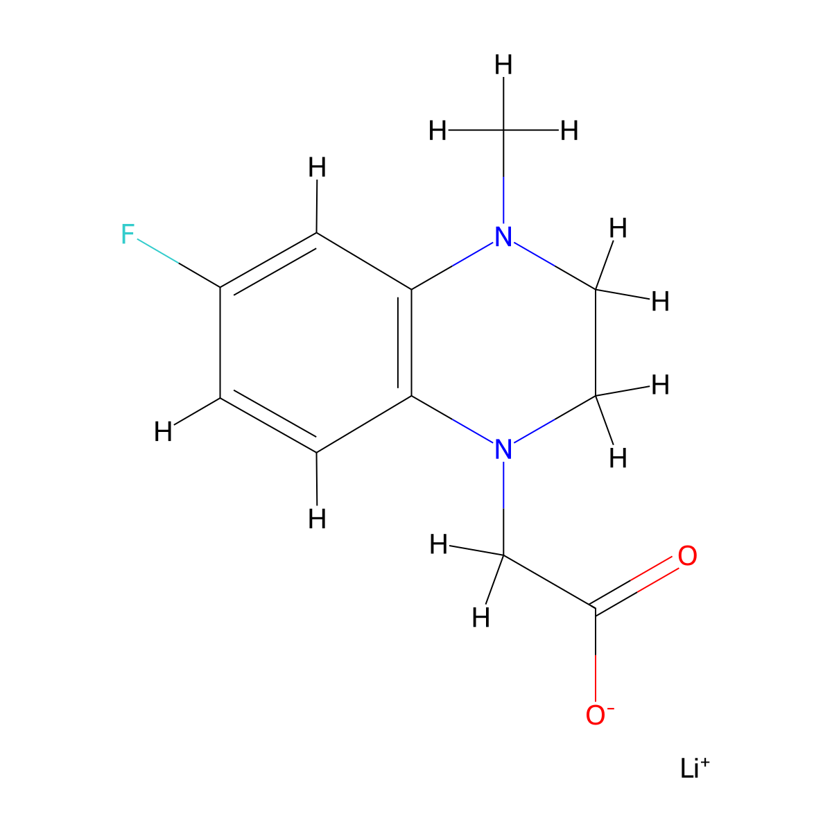 Lithium(1+) 2-(6-fluoro-4-methyl-1,2,3,4-tetrahydroquinoxalin-1-yl)acetate molecular structure, CAS 2375270-00-9