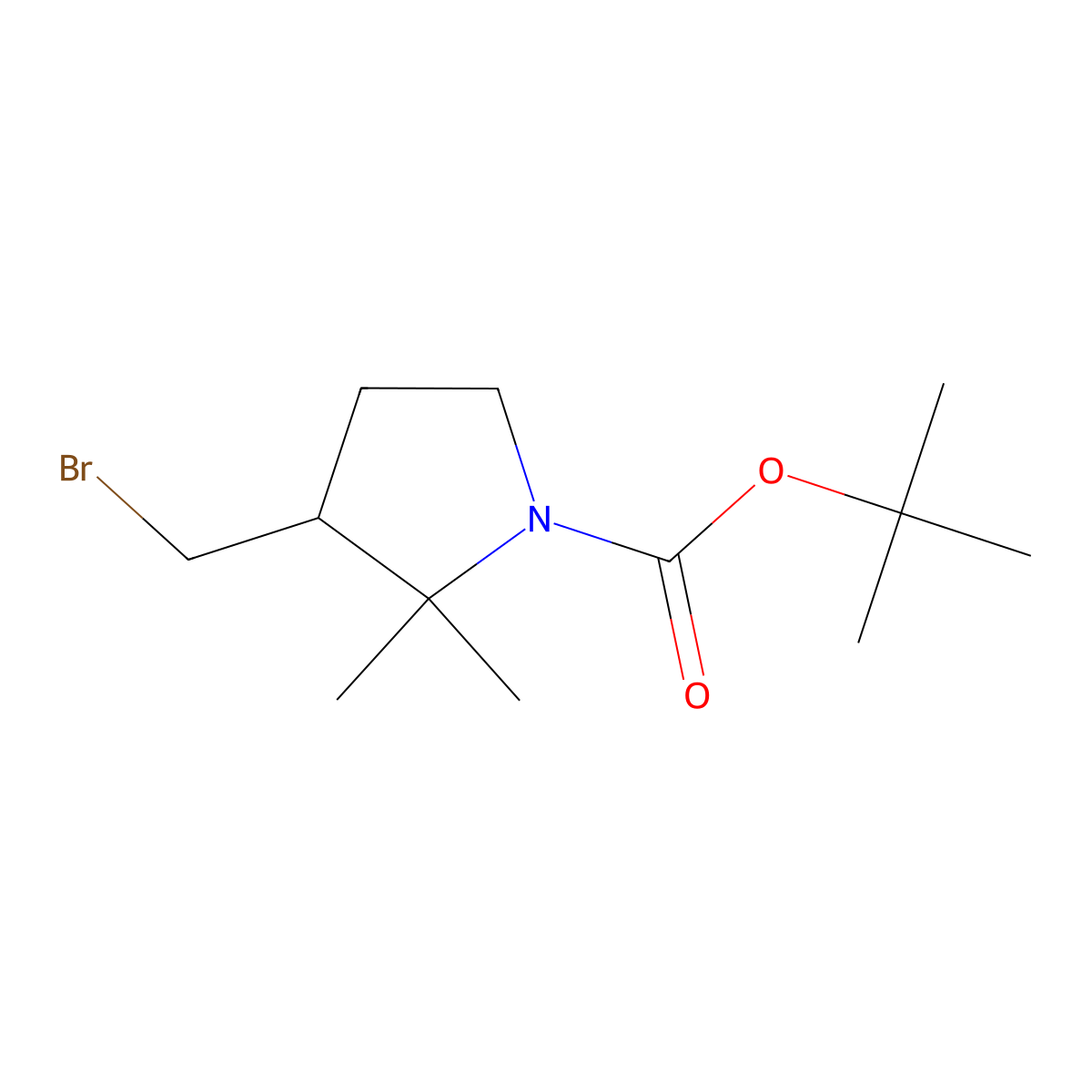 Tert-butyl 3-(bromomethyl)-2,2-dimethylpyrrolidine-1-carboxylate molecular structure, CAS 2375270-02-1