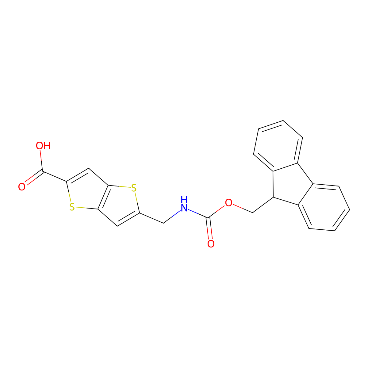 5-[({[(9H-fluoren-9-yl)methoxy]carbonyl}amino)methyl]thieno[3,2-b]thiophene-2-carboxylic acid molecular structure, CAS 2375271-03-5
