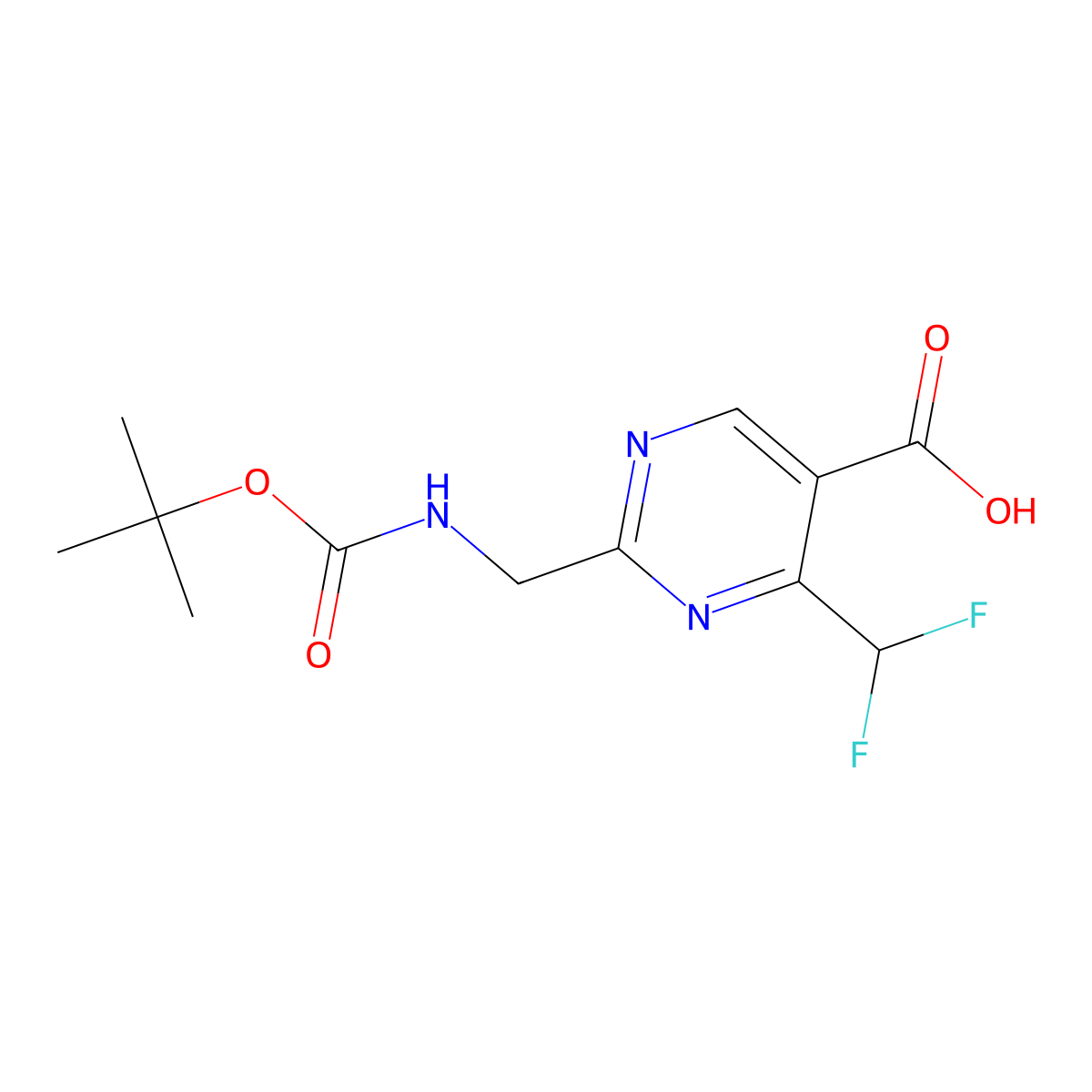 2-({[(Tert-butoxy)carbonyl]amino}methyl)-4-(difluoromethyl)pyrimidine-5-carboxylic acid molecular structure, CAS 2375271-07-9