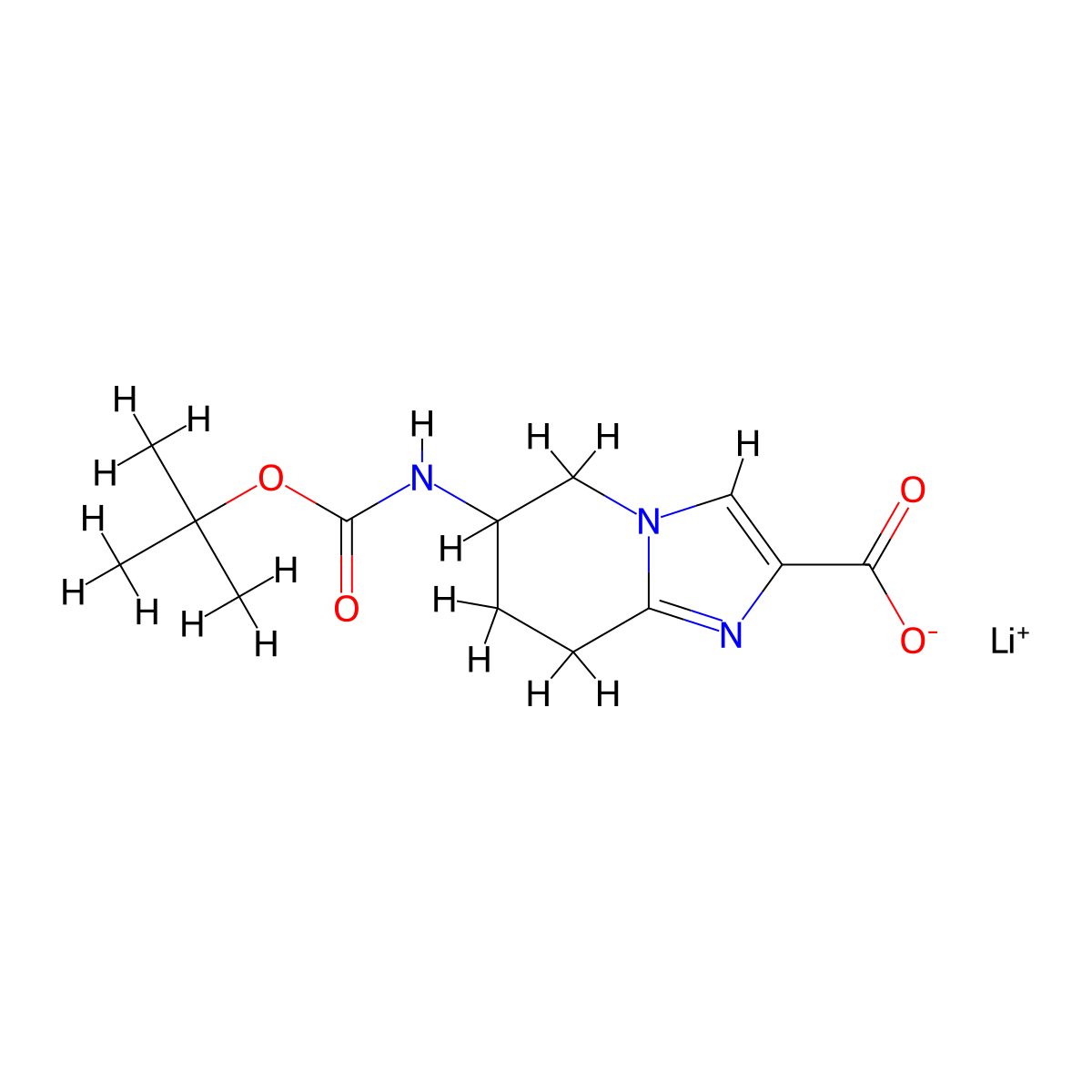lithium(1+) 6-{[(tert-butoxy)carbonyl]amino}-5H,6H,7H,8H-imidazo[1,2-a]pyridine-2-carboxylate molecular structure, CAS 2375271-20-6