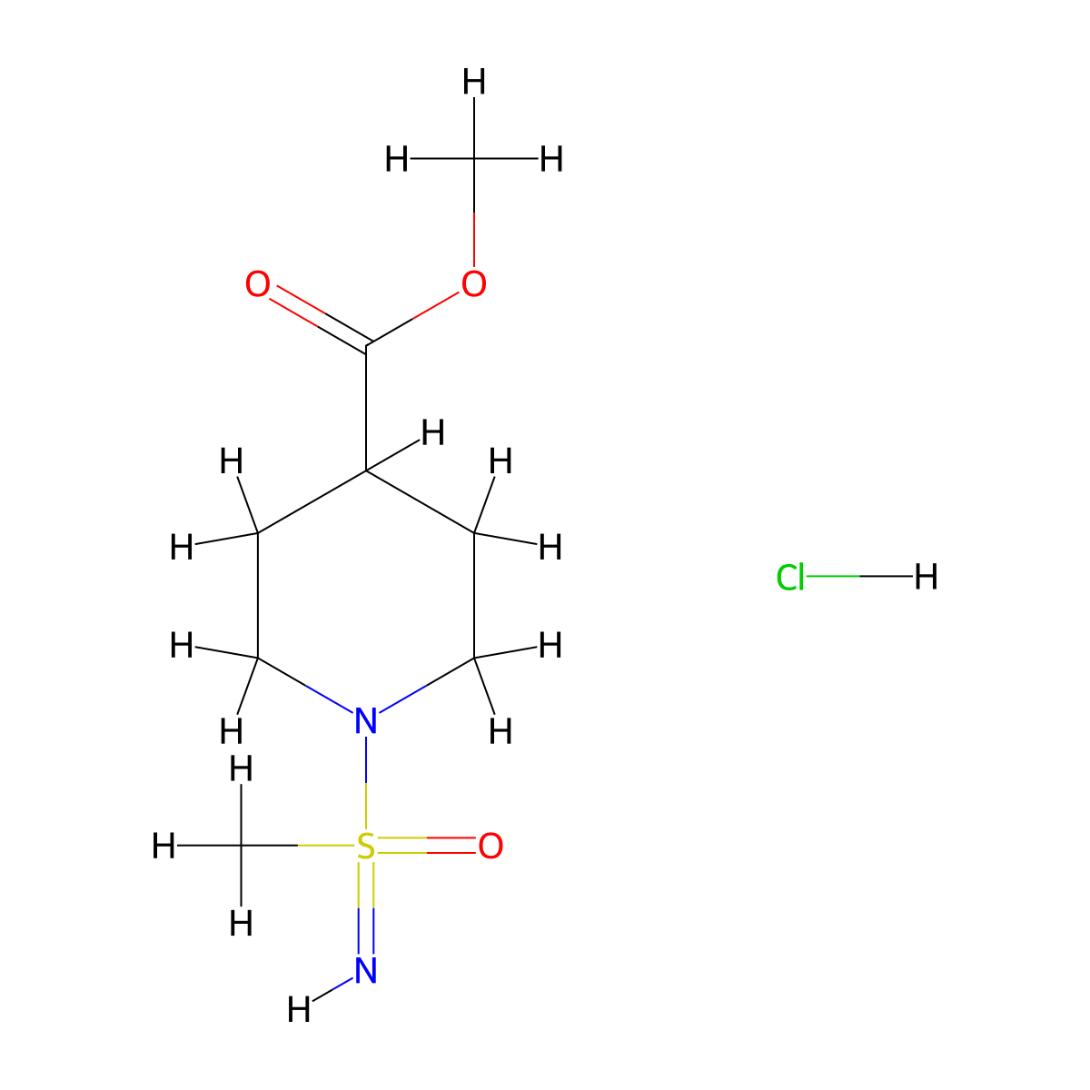 Methyl 1-(imino(methyl)oxo-lambda6-sulfanyl)piperidine-4-carboxylate hydrochloride molecular structure, CAS 2375271-24-0