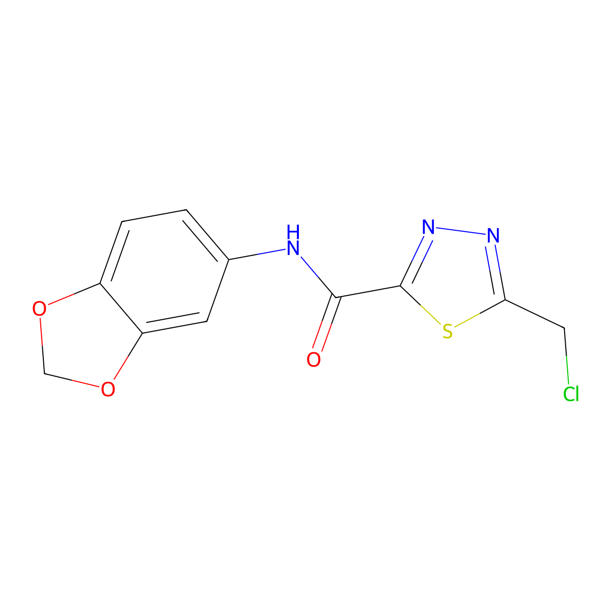 N-(1,3-dioxaindan-5-yl)-5-(chloromethyl)-1,3,4-thiadiazole-2-carboxamide molecular structure, CAS 2375271-26-2