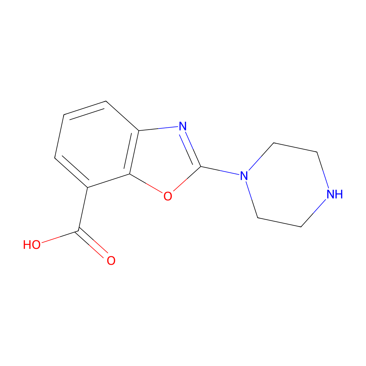 2-(Piperazin-1-yl)-1,3-benzoxazole-7-carboxylicacid molecular structure, CAS 2375271-28-4