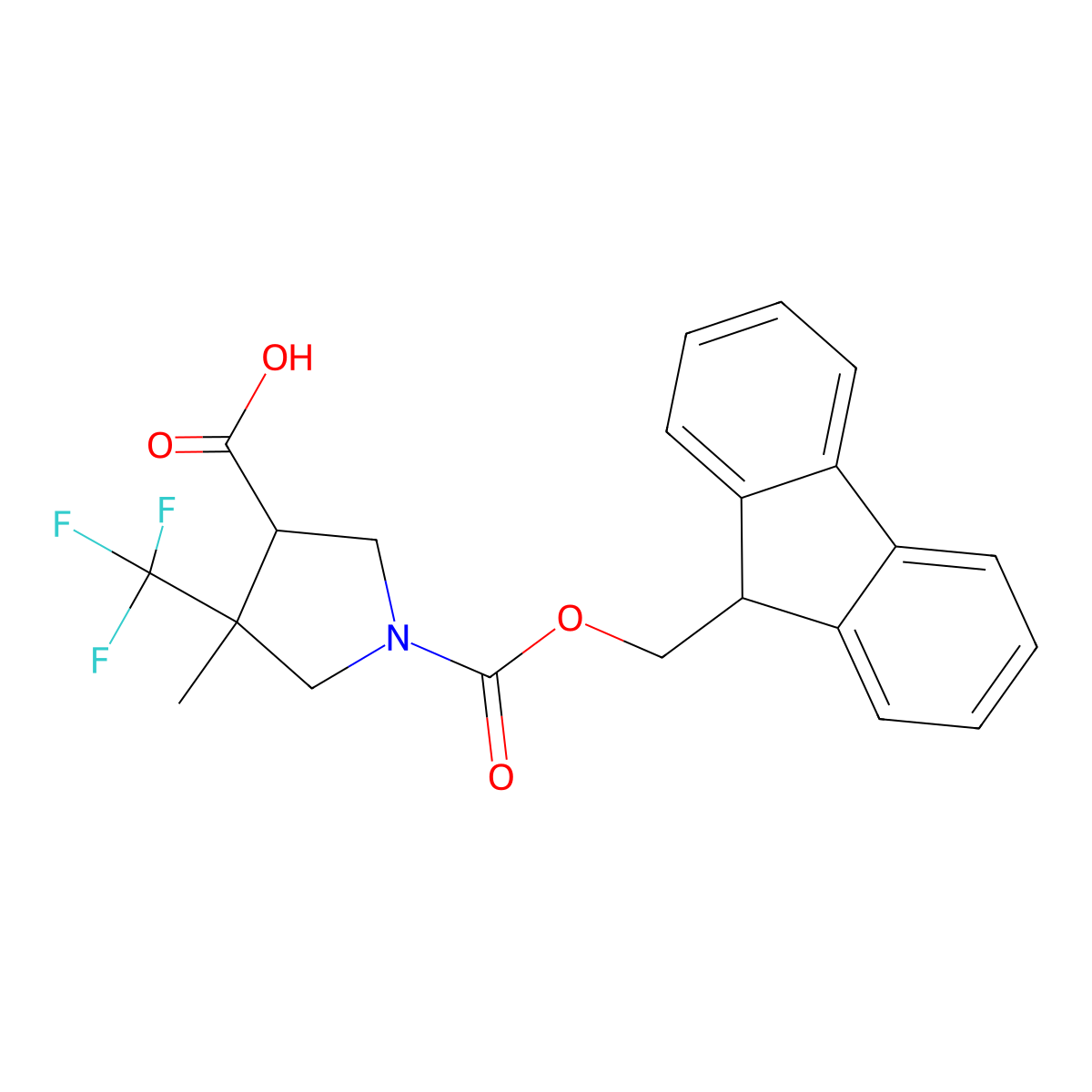 1-{[(9H-fluoren-9-yl)methoxy]carbonyl}-4-methyl-4-(trifluoromethyl)pyrrolidine-3-carboxylic acid molecular structure, CAS 2375272-84-5