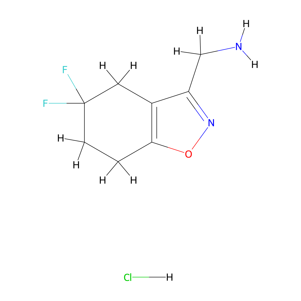 (5,5-Difluoro-4,5,6,7-tetrahydro-1,2-benzoxazol-3-yl)methanamine hydrochloride molecular structure, CAS 2375272-87-8